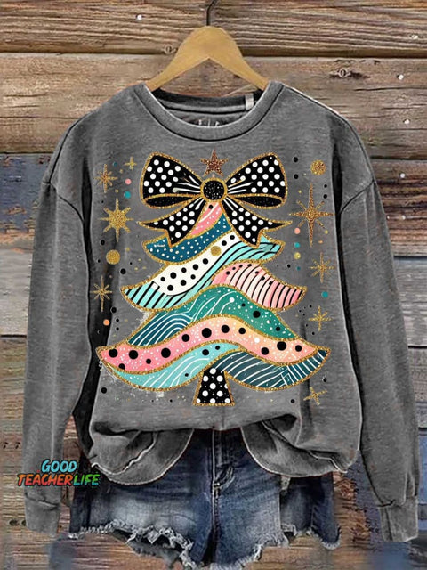 Christmas Tree Bow Casual Sweatshirt
