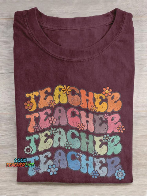 Teacher Back To School Casual Print T-shirt