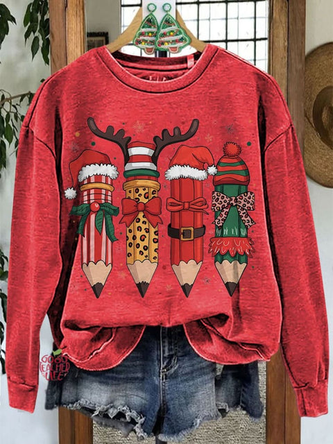 Teacher Pencil Christmas Coquette Casual Sweatshirt