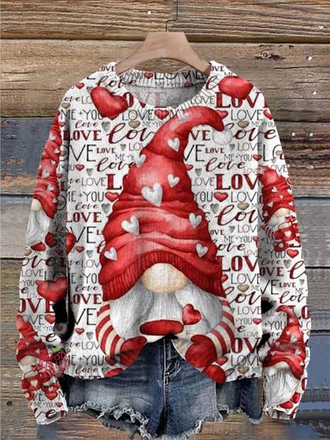 Christmas Cute Gnome Love You Decorations Art Print Casual Knit Pullover Sweater