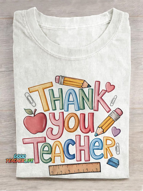 Thank You Teacher Casual Print T-shirt