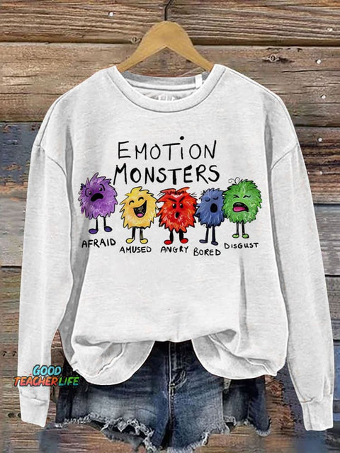 Funny Emotion Monsters Casual Print Sweatshirt