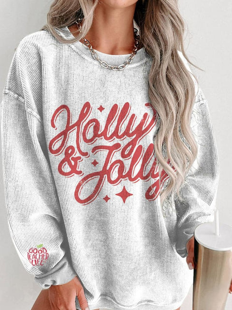 Christmas Holly & Jolly Women's  Casual Print Corduroy Sweatshirt