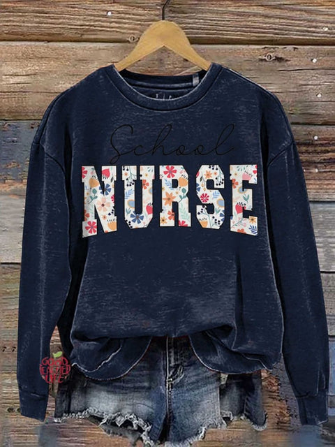 Floral School Nurse Casual  Sweatshirt