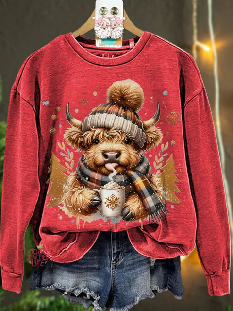 Christmas cute highland cow Casual  Sweatshirt