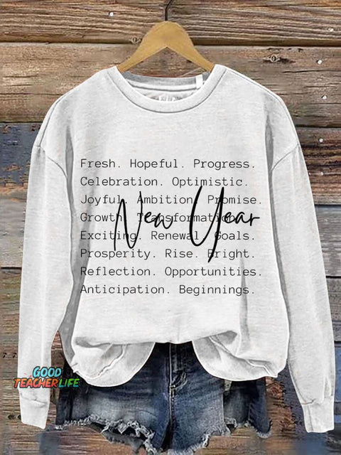 New Year Words Casual Print Sweatshirt