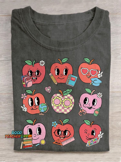 Teacher Squad Teach With Love Apple Casual Print T-shirt