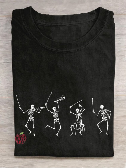 Dancing Skeletons Music Teacher Casual Print T-shirt