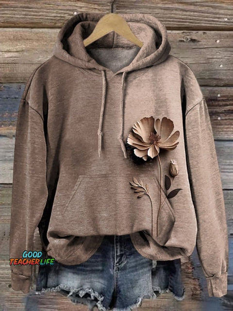 Minimalist 3D Floral Art Printed Casual Hoodie Sweatshirt