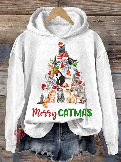 Christmas Cat Cos Christmas Tree Print Casual Sweatshirt