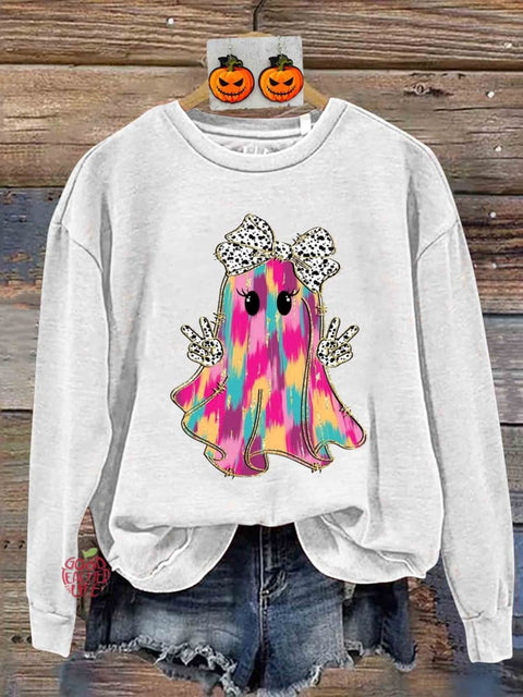 Retro Colorful Coquette Gold Glitter Ghost Print Sweatshirt