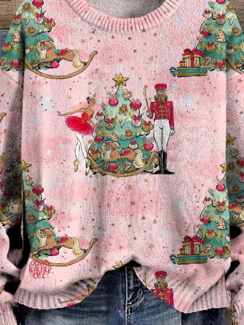 Christmas Cute Princess Soldier Tree Decorations Art Print Casual Knit Pullover Sweater