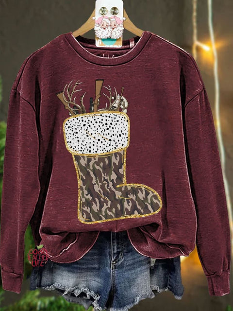 Camo Christmas Stocking Casual Sweatshirt