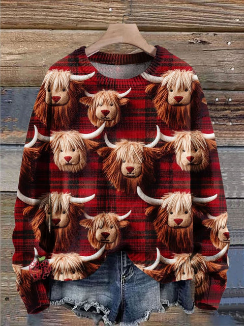 Christmas Gift Christmas Cow Art Print Knit Pullover Sweater