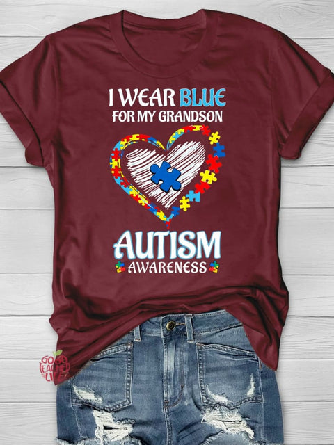 Wear Blue Autism Awareness Word Printing T-shirt