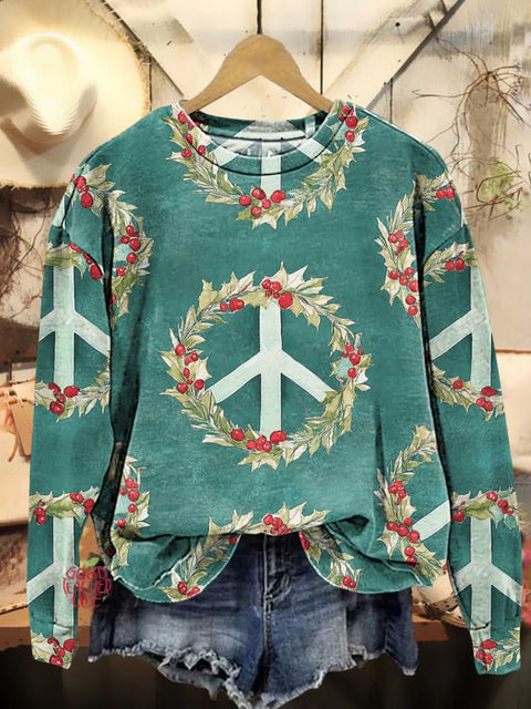 Christmas Peace Sign Hippie Love and Peace Casual Sweatshirt