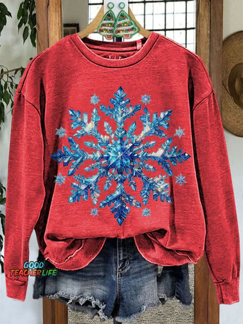 Snowflake Holiday Christmas Casual Print Sweatshirt