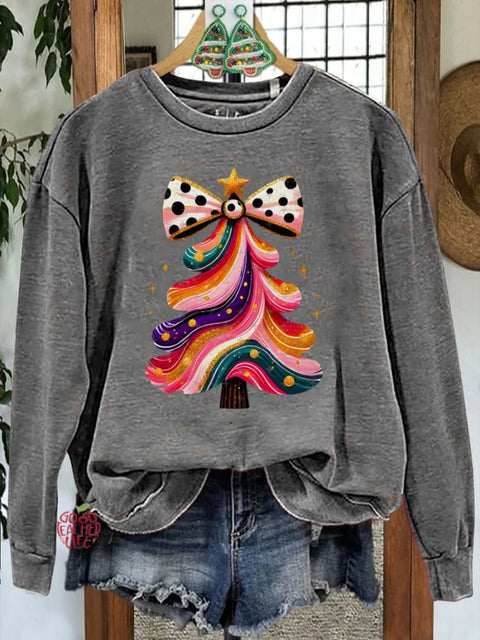 Colorful Shiny Christmas Tree Print Casual Sweatshirt