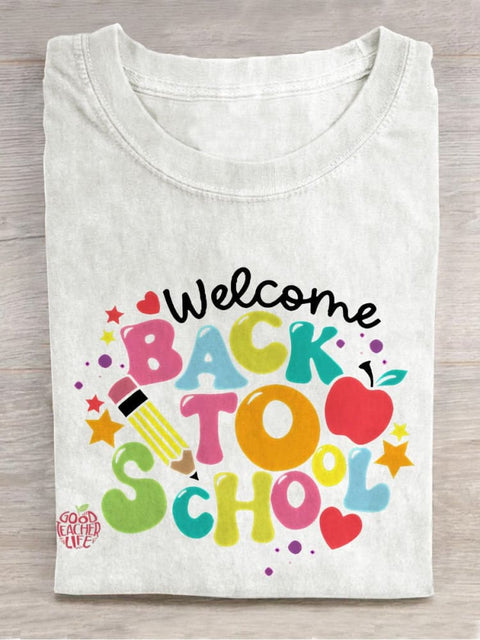 Welcome Back To School Teacher Casual Print T-shirt