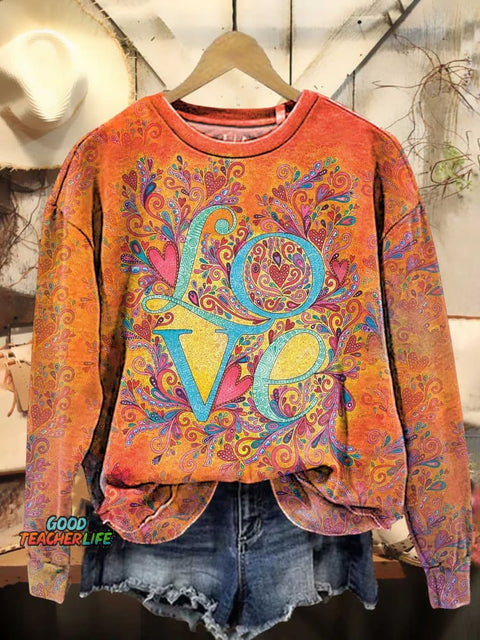 Retro Hippie Love and Peace Casual Sweatshirt