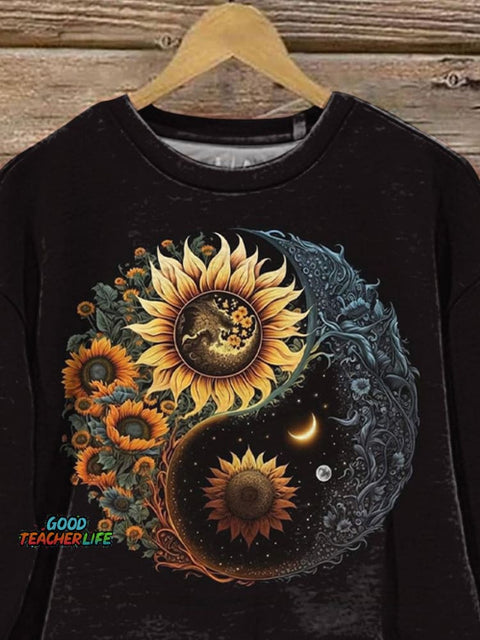 Sunflower Ying And Yang Graphic Printed Casual Sweatshirt