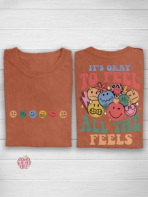 It's Okay To Feel All The Feels Mental Health Speech Therapy Casual Print T-shirt