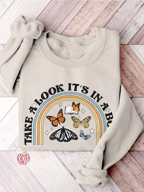 Take A Look, It's In A Book, Rainbow Funny Teacher Appreciation Print Casual Sweatshirt