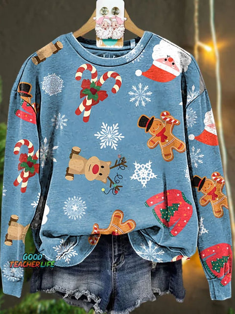 Christmas Reindeer Candy cane Santa Claus Casual  Sweatshirt