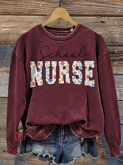 Floral School Nurse Casual  Sweatshirt