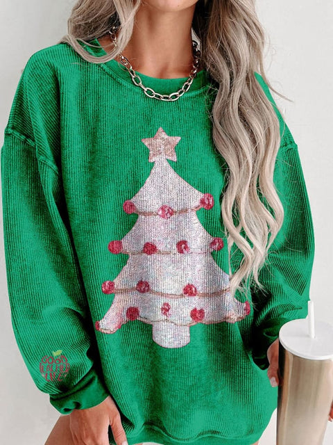 Women's Sweet Christmas Tree Casual Print Shirt