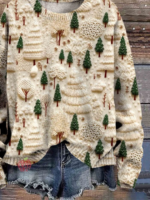 Christmas Tree Print Knit Pullover Sweater