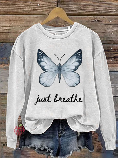 Just Breathe Art Print Pattern Casual Sweatshirt