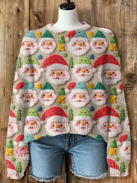 Cute Christmas Santa Art Print Casual Pullover Sweater