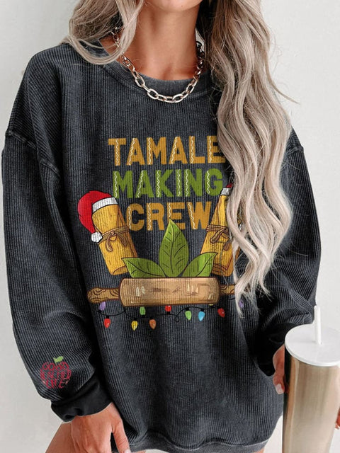 Christmas Tamale Cooking Personalized Tamale Women's  Casual Print Corduroy Sweatshirt