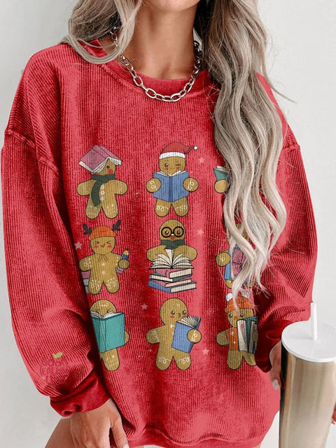 Christmas Teacher Gingerbread Women's  Casual Print Corduroy Sweatshirt