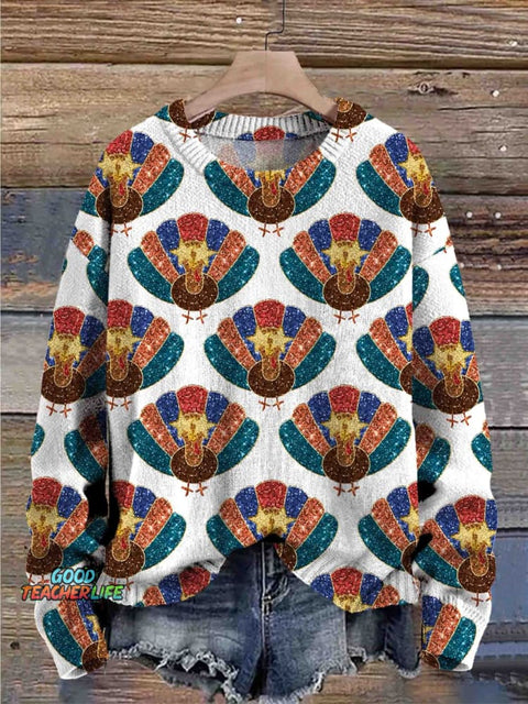 Thanksgiving Print Knit Pullover Sweater