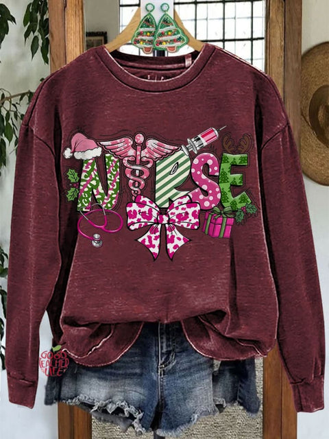 Nurse Christmas Coquette Nurse Retro Nurse Merry Christmas Casual Sweatshirt