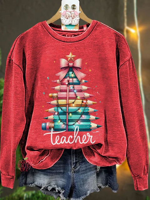 Christmas Pencil Tree Teacher Casual Sweatshirt