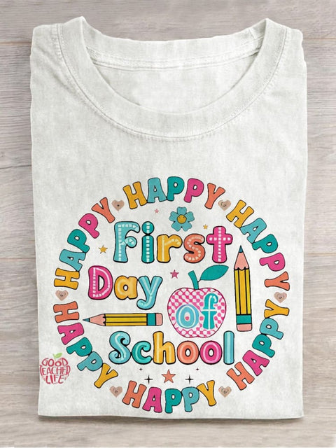 Happy Frist Day of School Casual Print T-shirt