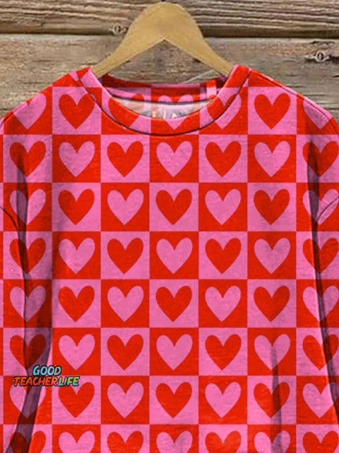 Romantic Heart Repeat Pattern Printed Casual Sweatshirt