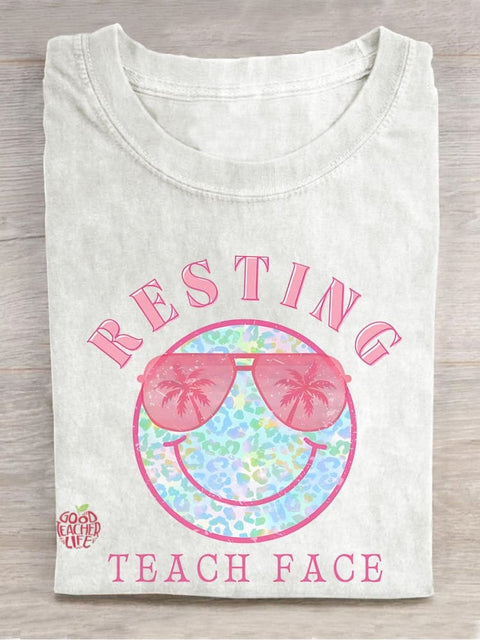 Resting Teach Face Casual Print T-shirt