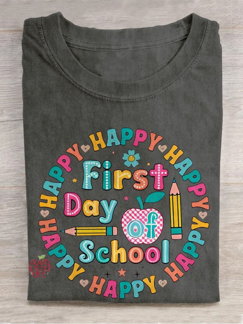 Happy Frist Day of School Casual Print T-shirt