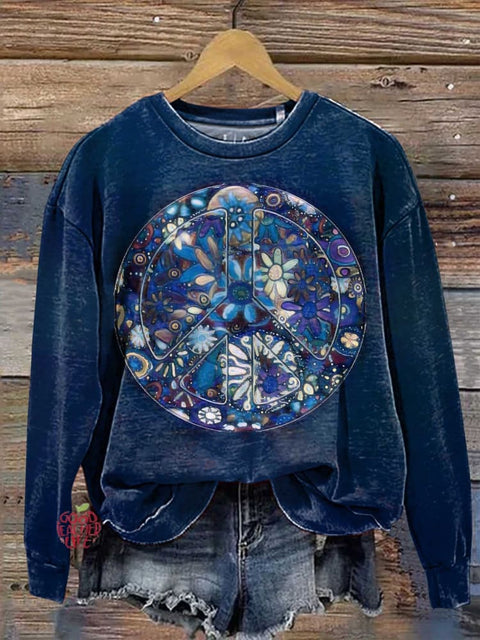 Retro Hippie Peace Sign Love and Peace Flower Casual Sweatshirt