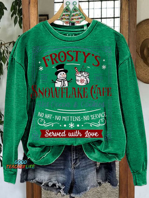 Snowflake Cafe Teacher Print Casual Sweatshirt