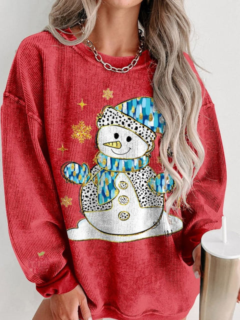 Colorful Glitter Christmas Snowman Print Women's Casual Sweatshirt