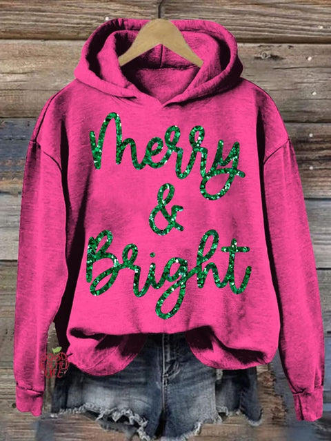 Christmas Sparkly Glitter Merry and Bright  Women's Print Casual Sweatshirt