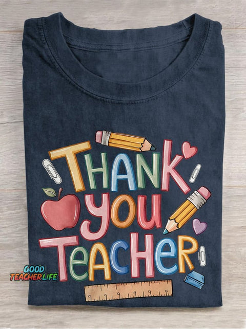 Thank You Teacher Casual Print T-shirt