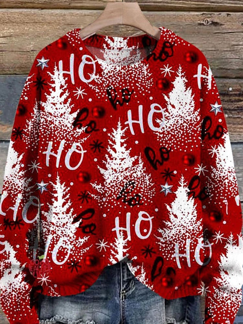 Christmas Tree  Print Knit Pullover Sweater