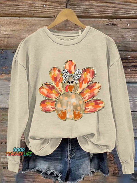 Colorful Coquette Gold Glitter Turkey Thanksgiving Casual Sweatshirt