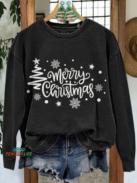 Merry Christmas Tree Christmas Casual Print Sweatshirt